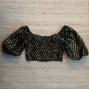 Metallic Puffy Sleeve crop Top